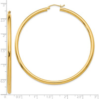 10K Yellow Gold 65mm Polished Tube Hoop Earrings - Lightweight Design
