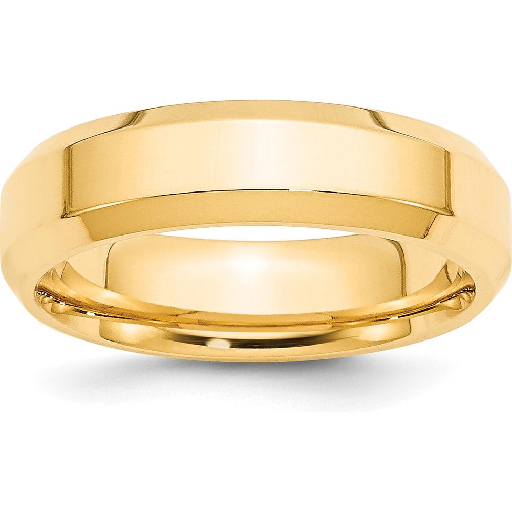 10K Yellow Gold 6mm Beveled Edge Comfort Fit Wedding Band - Size 11
