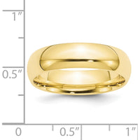 10K Yellow Gold 6mm Comfort Fit Polished Wedding Band - Size 7