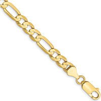 10K Yellow Gold 6mm Concave Open Figaro Chain Bracelet - Polished Finish, 9" Length