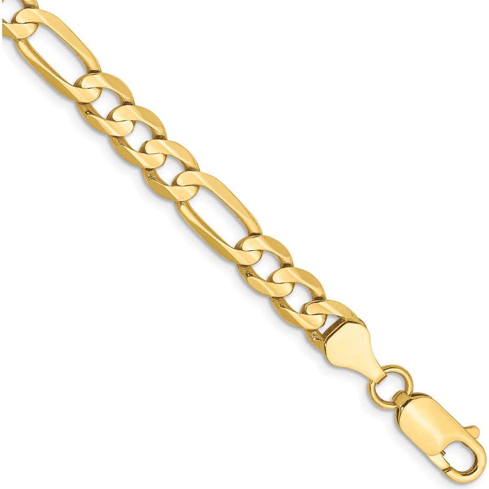10K Yellow Gold 6mm Concave Open Figaro Chain Bracelet - Polished Finish, 9" Length