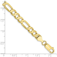 10K Yellow Gold 6mm Concave Open Figaro Chain Bracelet - Polished Finish, 9" Length