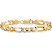 10K Yellow Gold 6mm Concave Open Figaro Chain Bracelet - Polished Finish, 9" Length