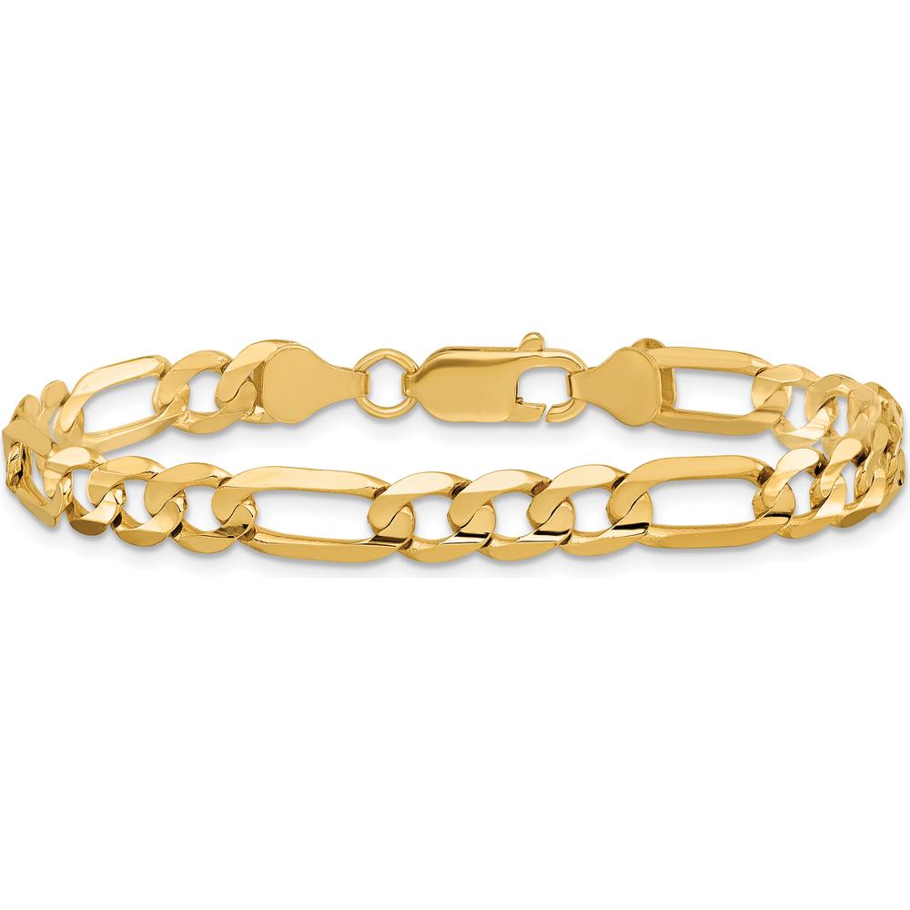 10K Yellow Gold 6mm Concave Open Figaro Chain Bracelet - Polished Finish, 9" Length