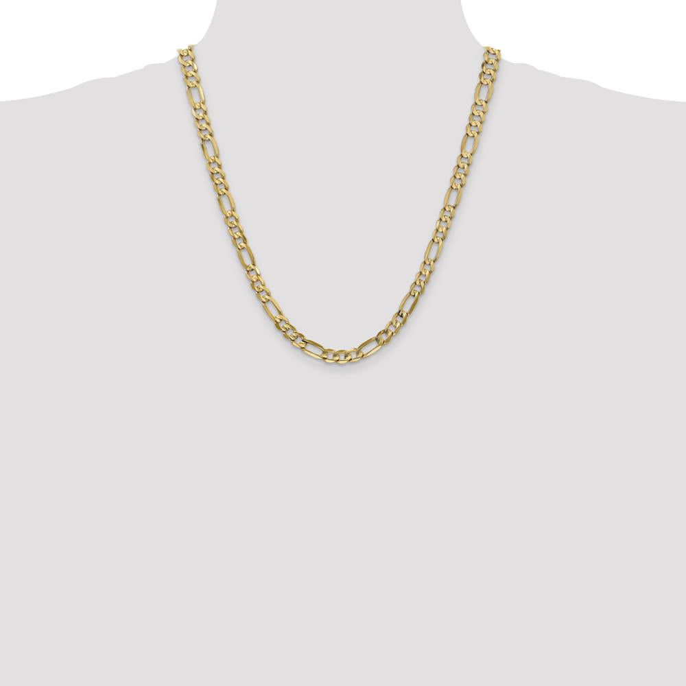 10K Yellow Gold 6mm Concave Open Figaro Chain Necklace - 22"" Length
