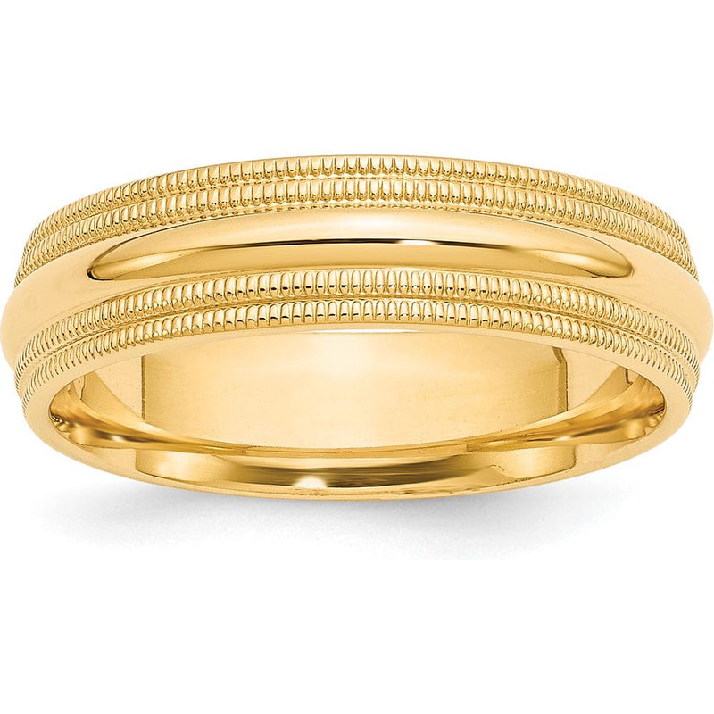 10K Yellow Gold 6mm Double Milgrain Comfort Fit Wedding Band