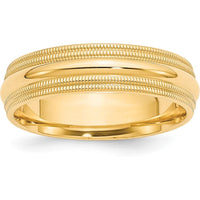 10K Yellow Gold 6mm Double Milgrain Comfort Fit Wedding Band - Size 12.5
