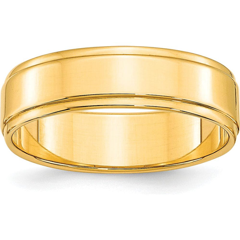 10K Yellow Gold 6mm Flat Wedding Band with Step-Down Edge - Size 12.5