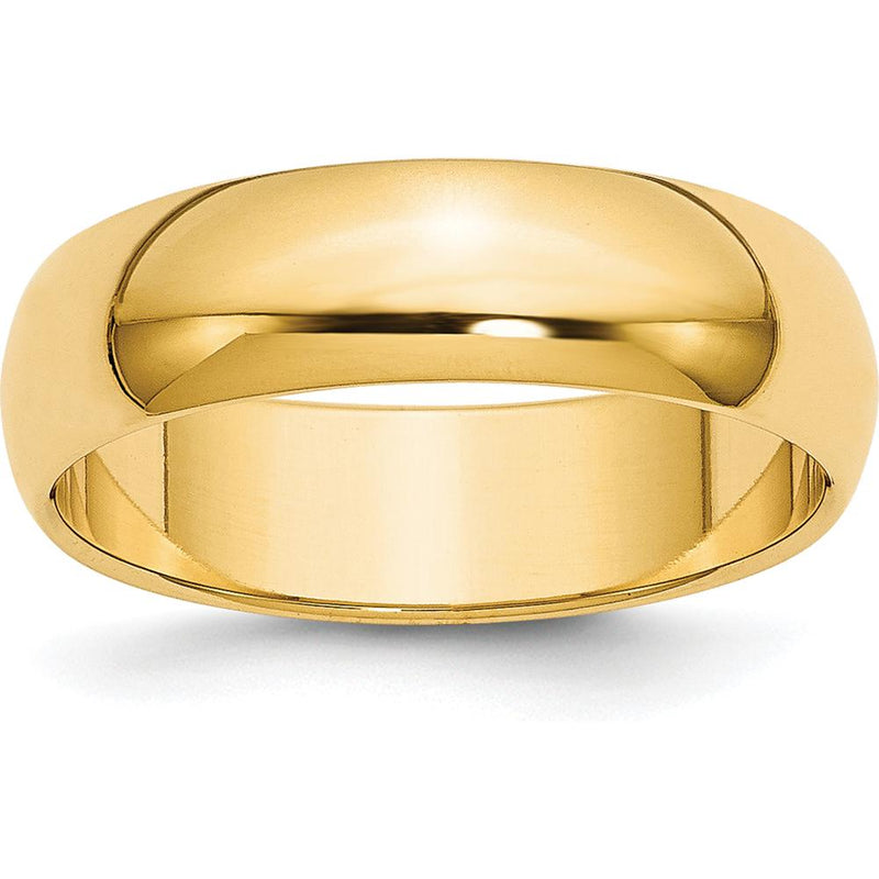 10K Yellow Gold 6mm Half Round Wedding Band Size 7.5
