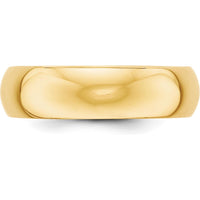 10K Yellow Gold 6mm Half Round Wedding Band Size 7.5