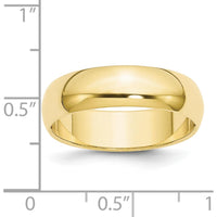 10K Yellow Gold 6mm Half Round Wedding Band Size 7.5