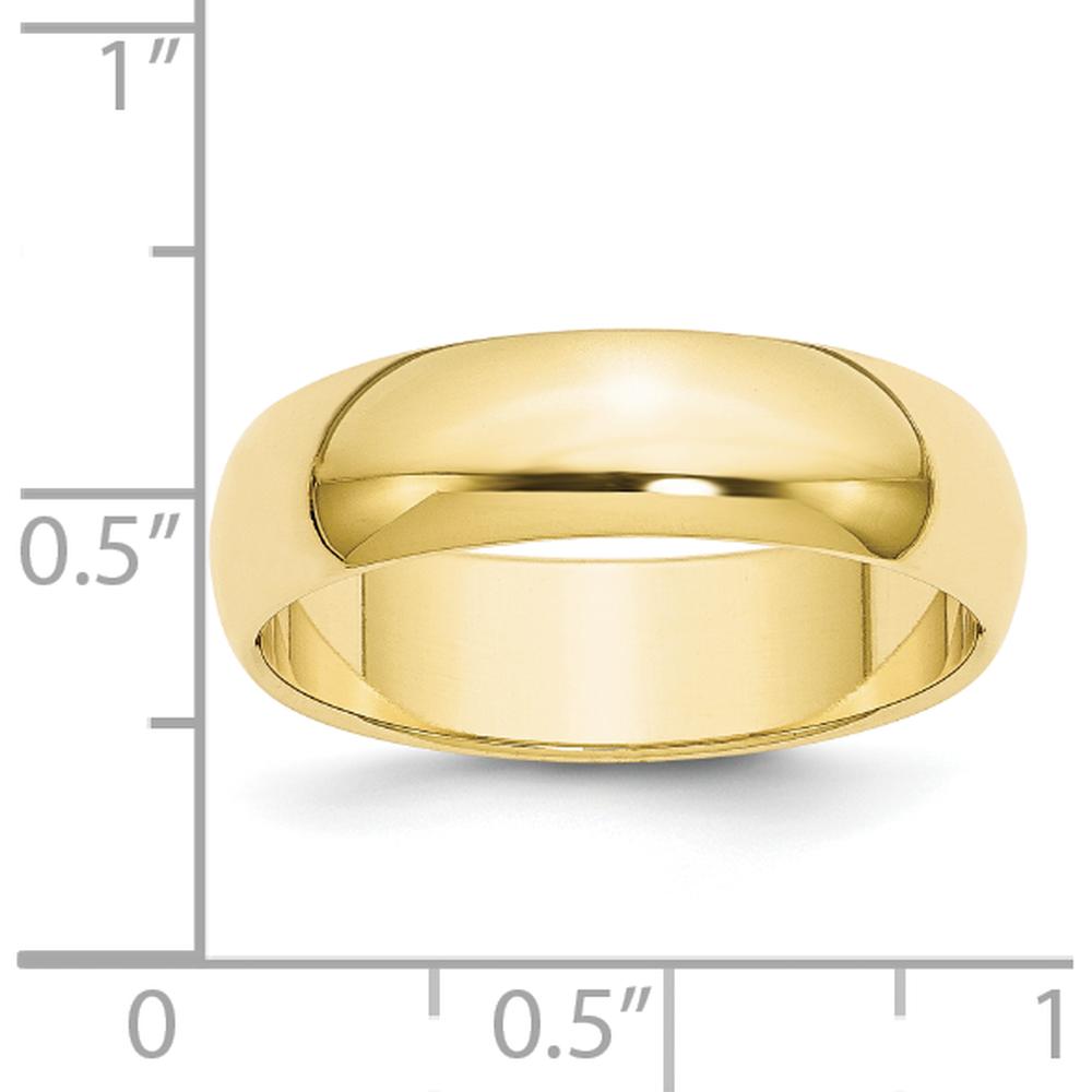 10K Yellow Gold 6mm Half Round Wedding Band Size 7.5