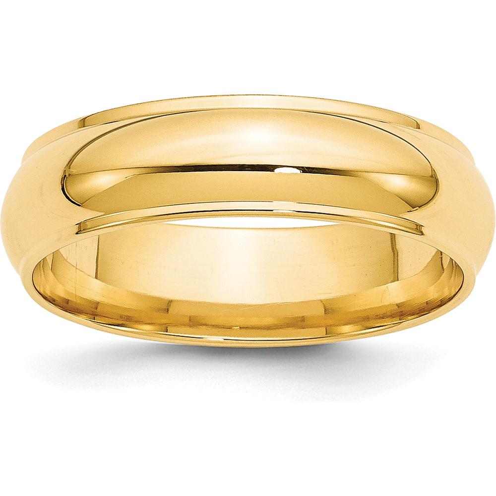 10K Yellow Gold 6mm Half Round Wedding Band with Ridged Edges - Size 8