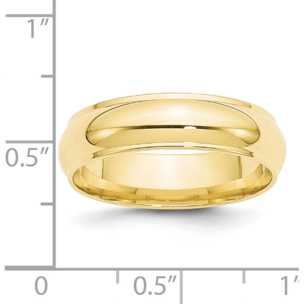 10K Yellow Gold 6mm Half Round Wedding Band with Ridged Edges - Size 8