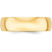 10K Yellow Gold 6mm Lightweight Half Round Wedding Band - Size 12