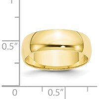 10K Yellow Gold 6mm Lightweight Half Round Wedding Band Size 8