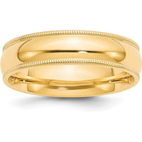 10K Yellow Gold 6mm Milgrain Half Round Comfort Fit Wedding Band Size 9.5