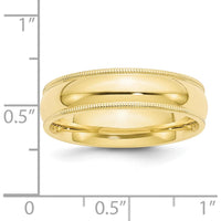 10K Yellow Gold 6mm Milgrain Half Round Comfort Fit Wedding Band Size 9.5