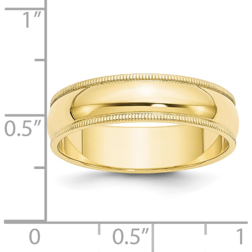 10K Yellow Gold 6mm Milgrain Half Round Wedding Band - Polished, Size 6