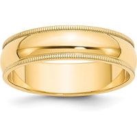 10K Yellow Gold 6mm Milgrain Half Round Wedding Band - Size 10