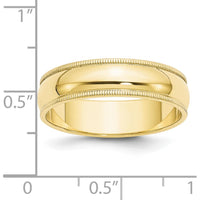 10K Yellow Gold 6mm Milgrain Half Round Wedding Band - Size 10.5