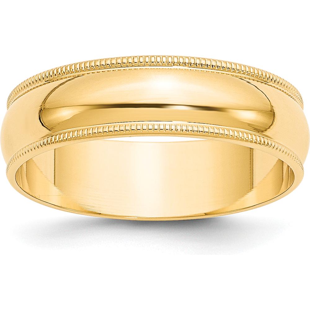 10K Yellow Gold 6mm Milgrain Half Round Wedding Band Size 13.5