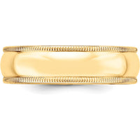 10K Yellow Gold 6mm Milgrain Half Round Wedding Band Size 13.5
