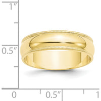 10K Yellow Gold 6mm Milgrain Half Round Wedding Band Size 13.5