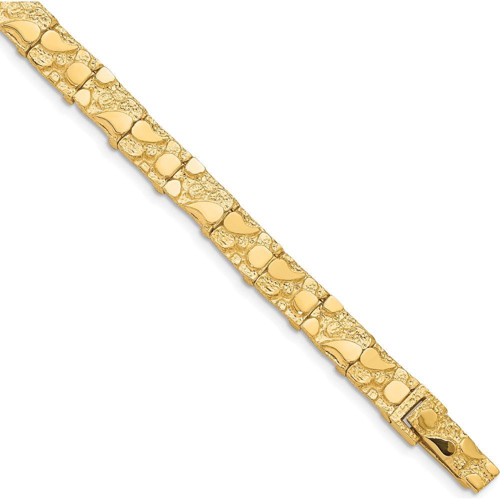10K Yellow Gold 7.0mm Nugget Chain Bracelet - Solid Textured Design