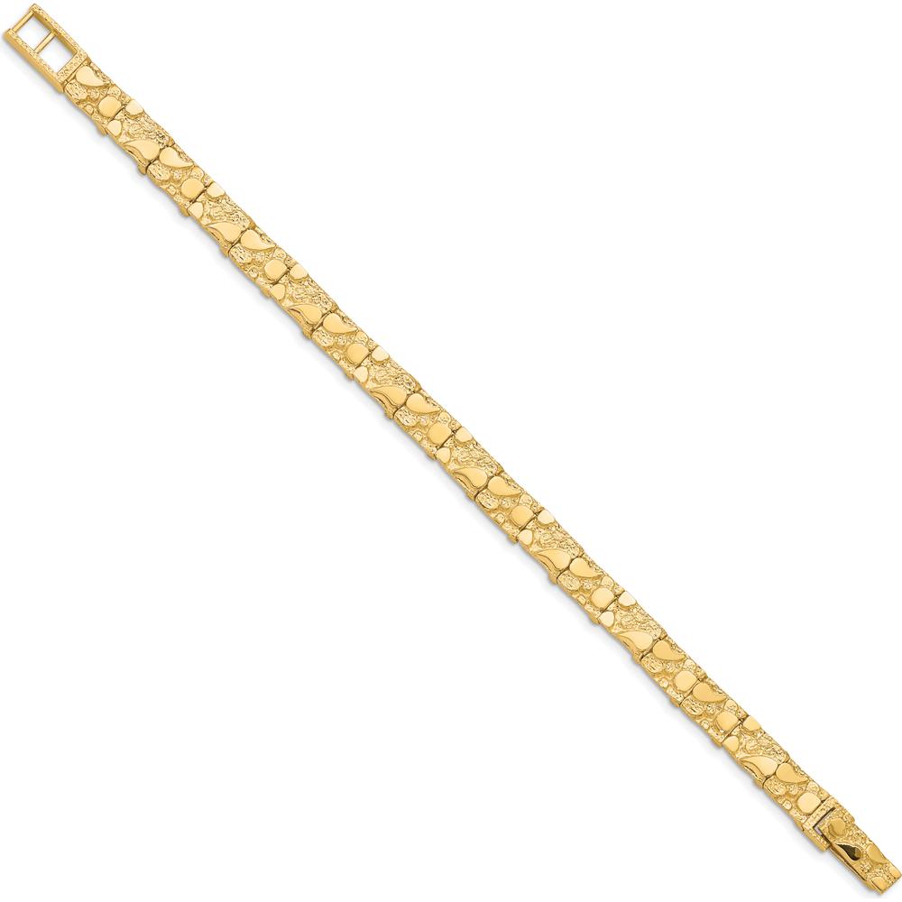 10K Yellow Gold 7.0mm Nugget Chain Bracelet - Solid Textured Design