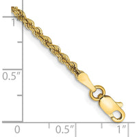 10K Yellow Gold 7" 2.25mm Rope Chain Bracelet with Lobster Clasp