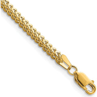 10K Yellow Gold 7" 2.3mm Franco Chain Bracelet with Lobster Clasp