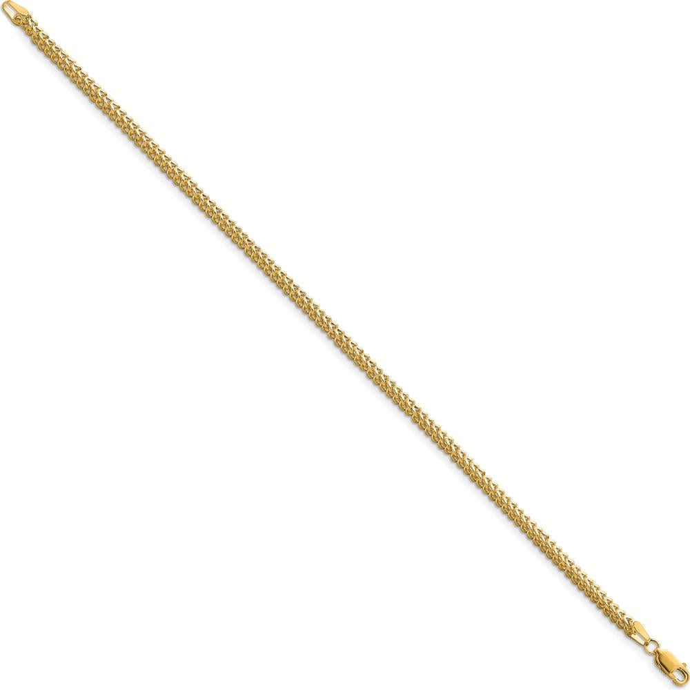 10K Yellow Gold 7" 2.3mm Franco Chain Bracelet with Lobster Clasp