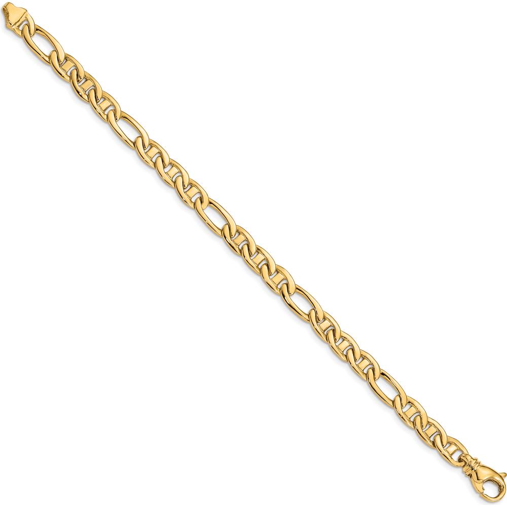 10K Yellow Gold 7.25" Hand-Polished 6.5mm Solid Anchor Chain Bracelet with Lobster Clasp