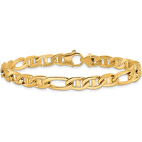 10K Yellow Gold 7.25" Hand-Polished 6.5mm Solid Anchor Chain Bracelet with Lobster Clasp