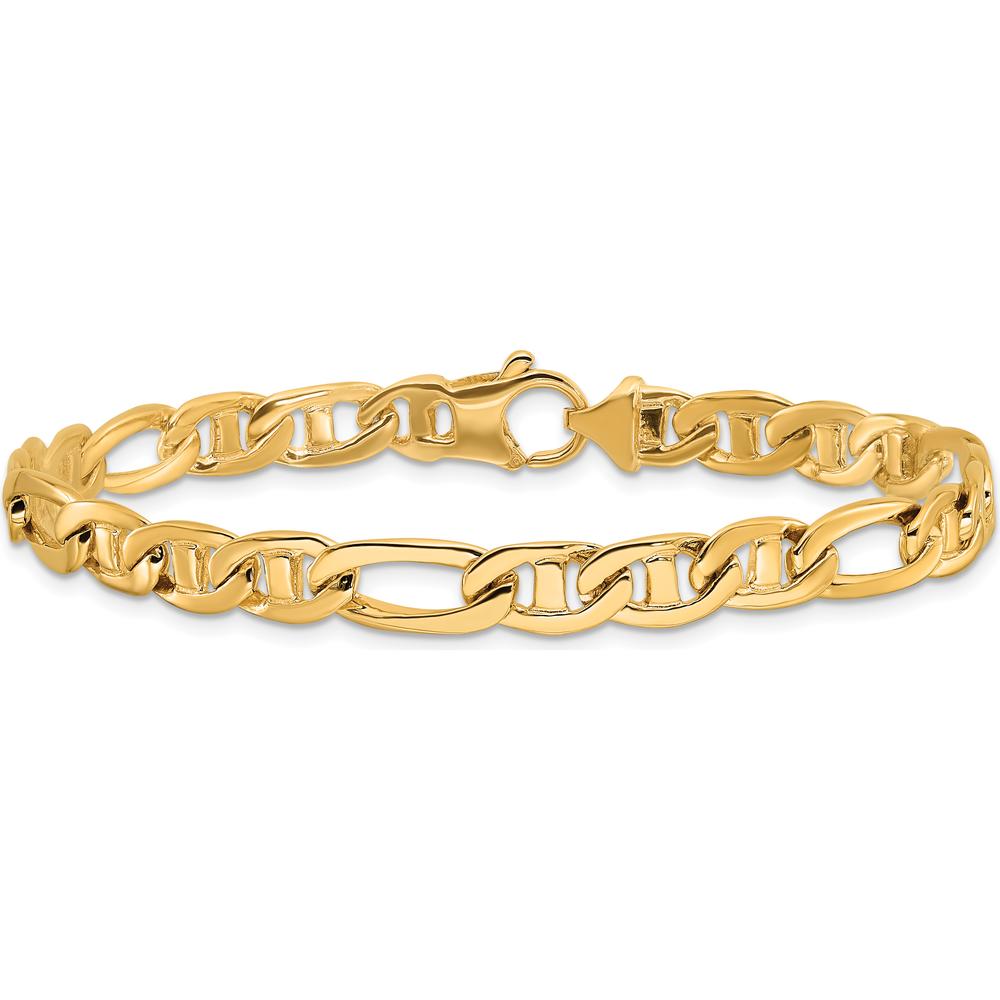 10K Yellow Gold 7.25" Hand-Polished 6.5mm Solid Anchor Chain Bracelet with Lobster Clasp