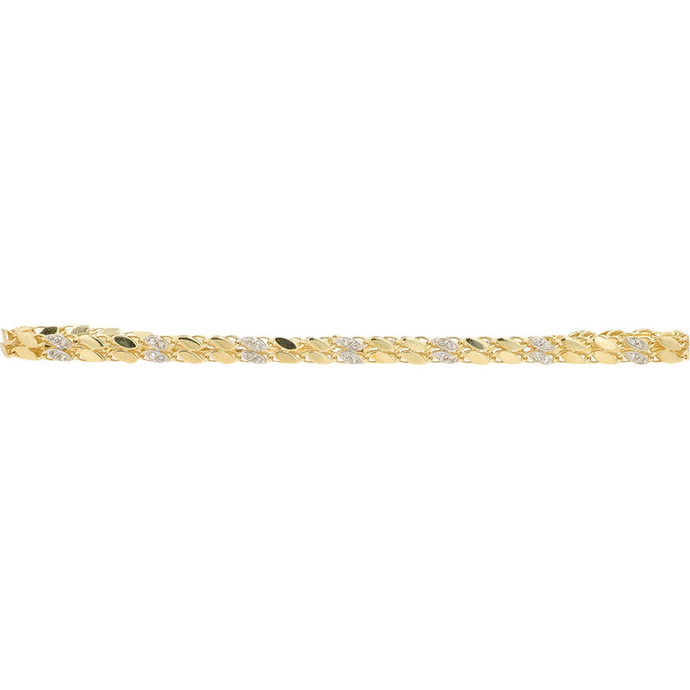 10K Yellow Gold 7.25 Inch Interlocking Leaf Bracelet with Prong-Set Round Diamonds - 0.28 Carat Total Diamond Weight