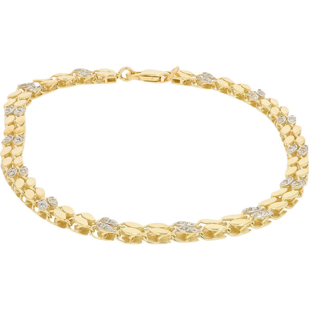 10K Yellow Gold 7.25 Inch Interlocking Leaf Bracelet with Prong-Set Round Diamonds - 0.28 Carat Total Diamond Weight