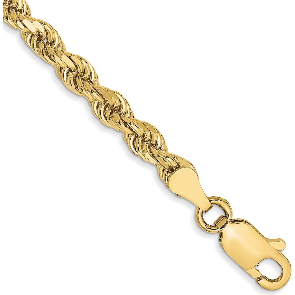 10K Yellow Gold 7" 3.5mm Diamond-Cut Rope Chain Bracelet with Lobster Clasp