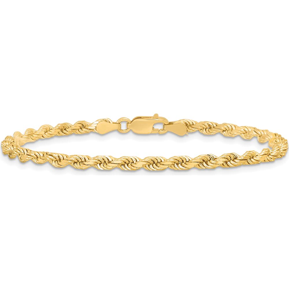 10K Yellow Gold 7" 3.5mm Diamond-Cut Rope Chain Bracelet with Lobster Clasp