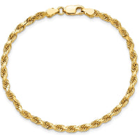 10K Yellow Gold 7" 3.5mm Diamond-Cut Rope Chain Bracelet with Lobster Clasp