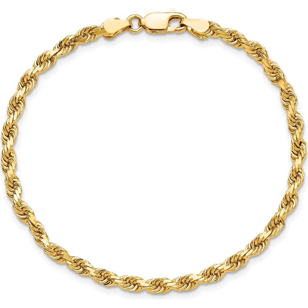 10K Yellow Gold 7" 3.5mm Diamond-Cut Rope Chain Bracelet with Lobster Clasp