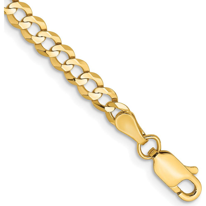10K Yellow Gold 7" 3.7mm Lightweight Flat Cuban Chain with Lobster Clasp