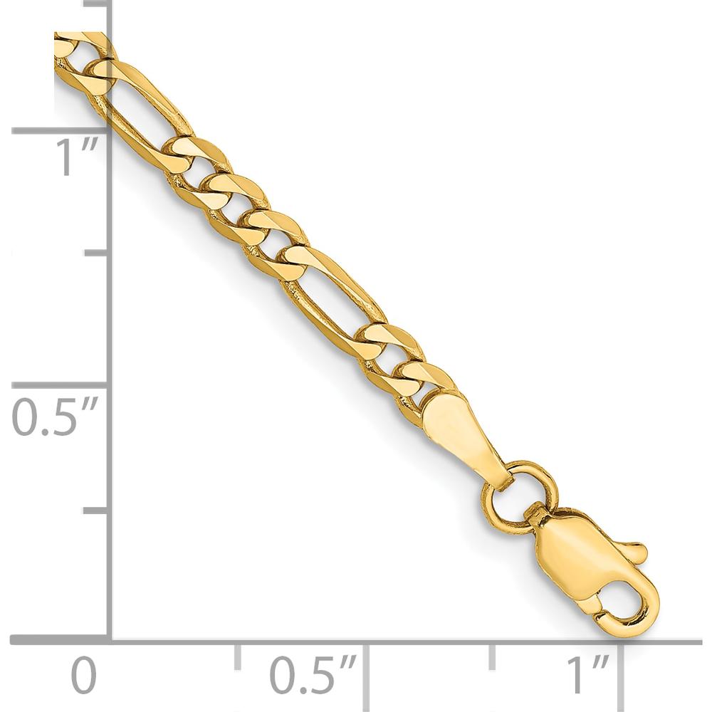 10K Yellow Gold 7" 3mm Flat Figaro Chain Bracelet - Polished Finish