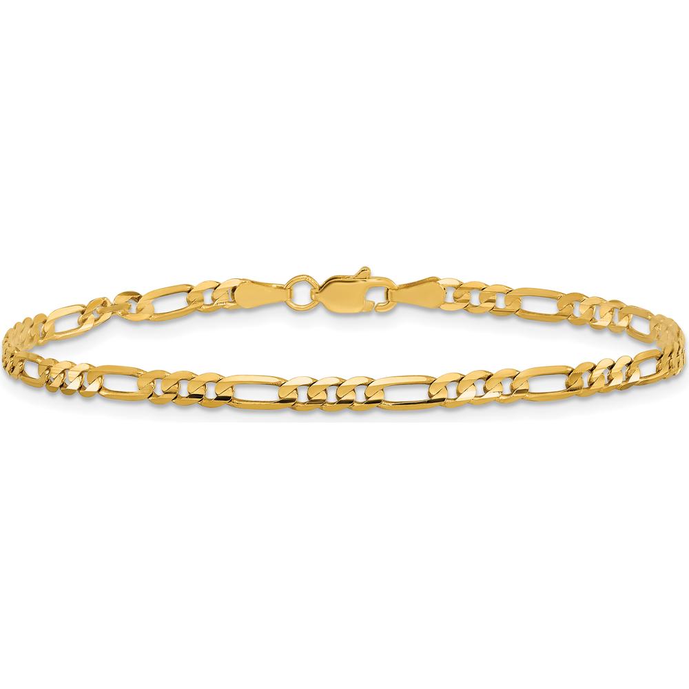 10K Yellow Gold 7" 3mm Flat Figaro Chain Bracelet - Polished Finish