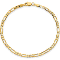 10K Yellow Gold 7" 3mm Flat Figaro Chain Bracelet - Polished Finish