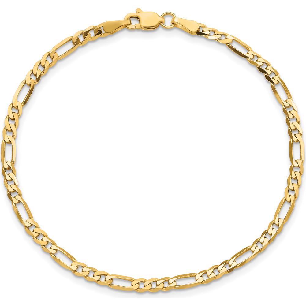 10K Yellow Gold 7" 3mm Flat Figaro Chain Bracelet - Polished Finish