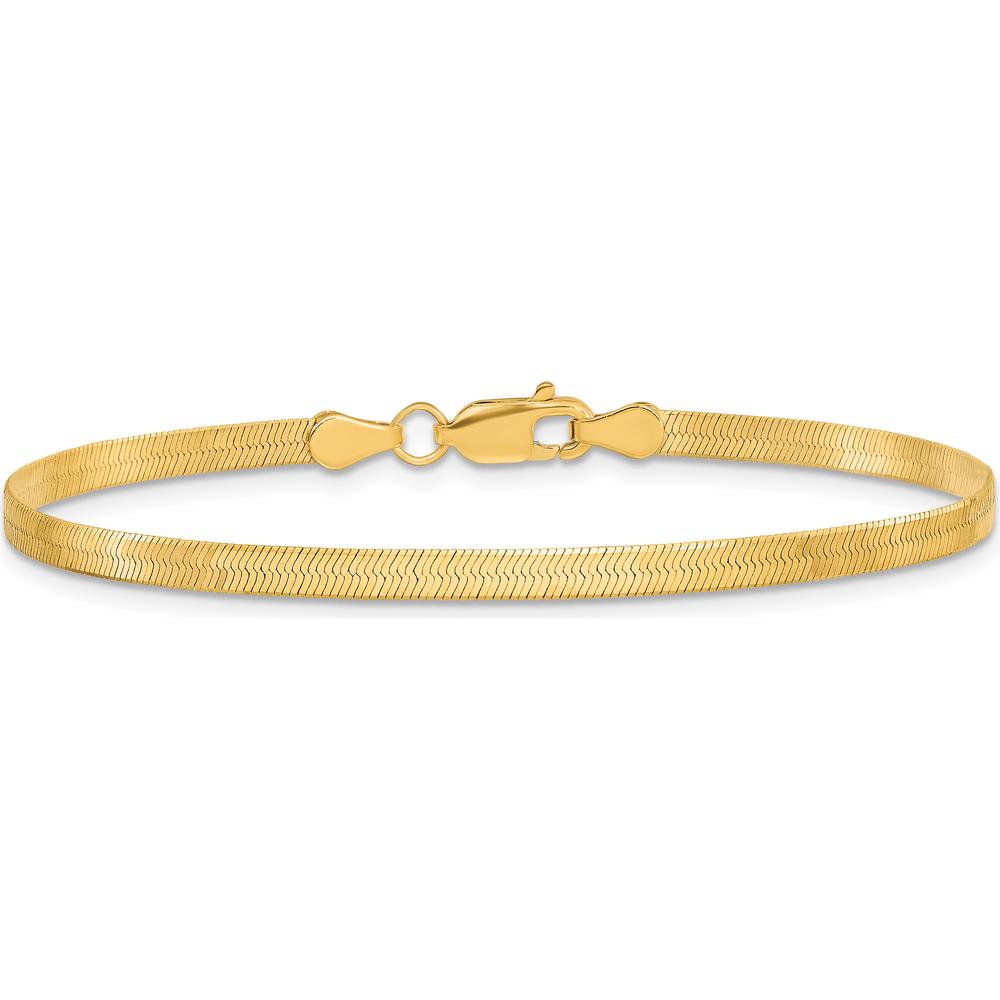 10K Yellow Gold 7" 3mm Herringbone Chain Bracelet - Polished Finish