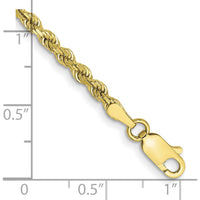 10K Yellow Gold 7" 3mm Semi-Solid Diamond-Cut Rope Chain Bracelet with Lobster Clasp