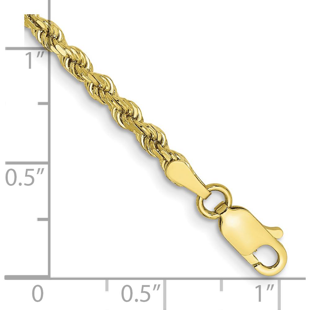 10K Yellow Gold 7" 3mm Semi-Solid Diamond-Cut Rope Chain Bracelet with Lobster Clasp